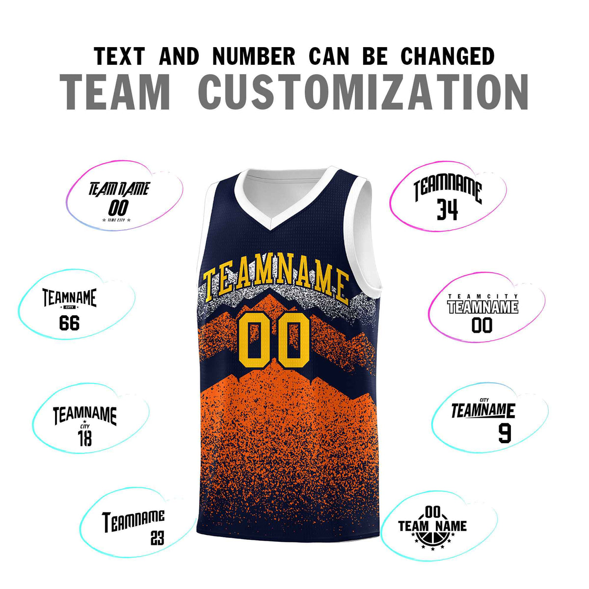 Personalized Youth Basketball Jerseys   Navy Orange Gradient Mountain Design Uniforms