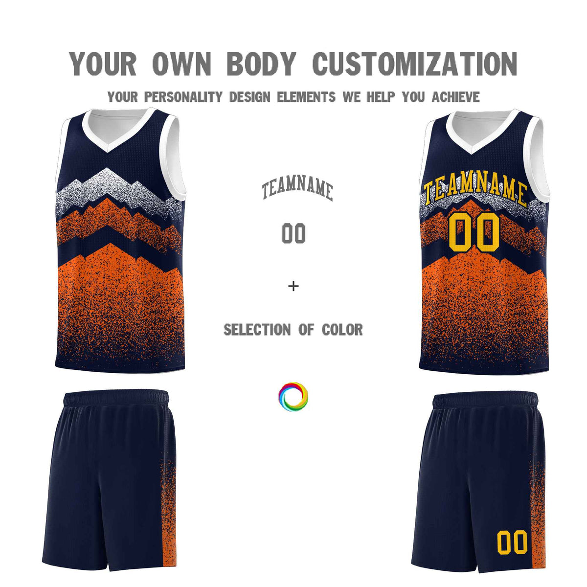 Personalized Youth Basketball Jerseys   Navy Orange Gradient Mountain Design Uniforms