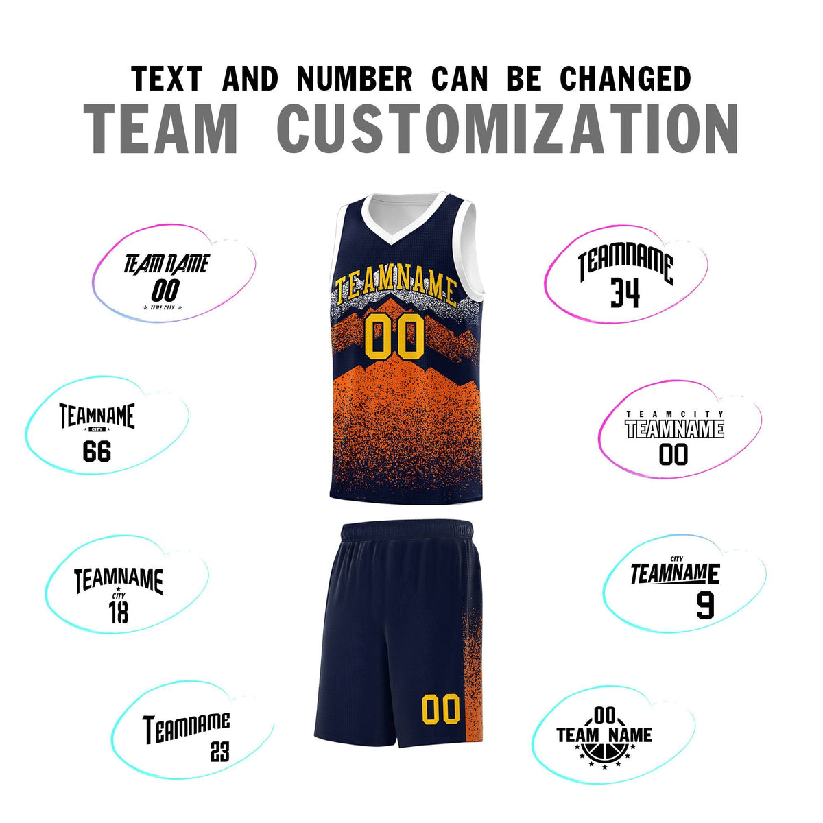Personalized Youth Basketball Jerseys   Navy Orange Gradient Mountain Design Uniforms