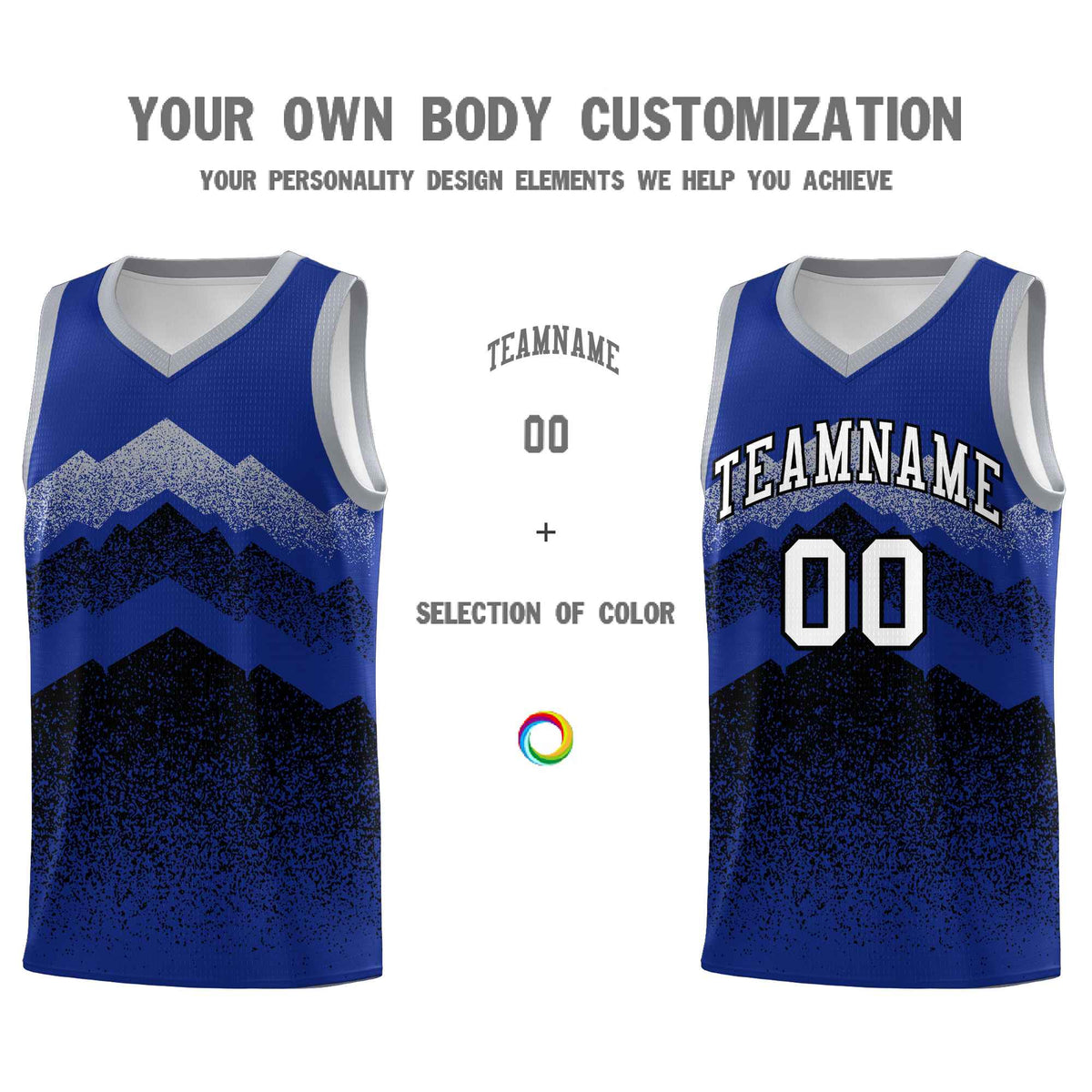 Personalized Youth Basketball Jerseys   Royal Black Gradient Mountain Design Uniforms