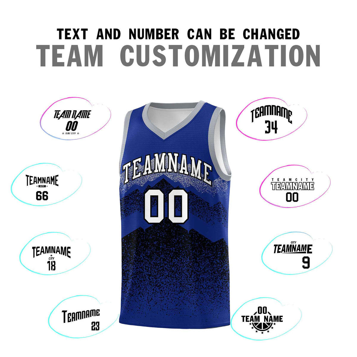 Personalized Youth Basketball Jerseys   Royal Black Gradient Mountain Design Uniforms