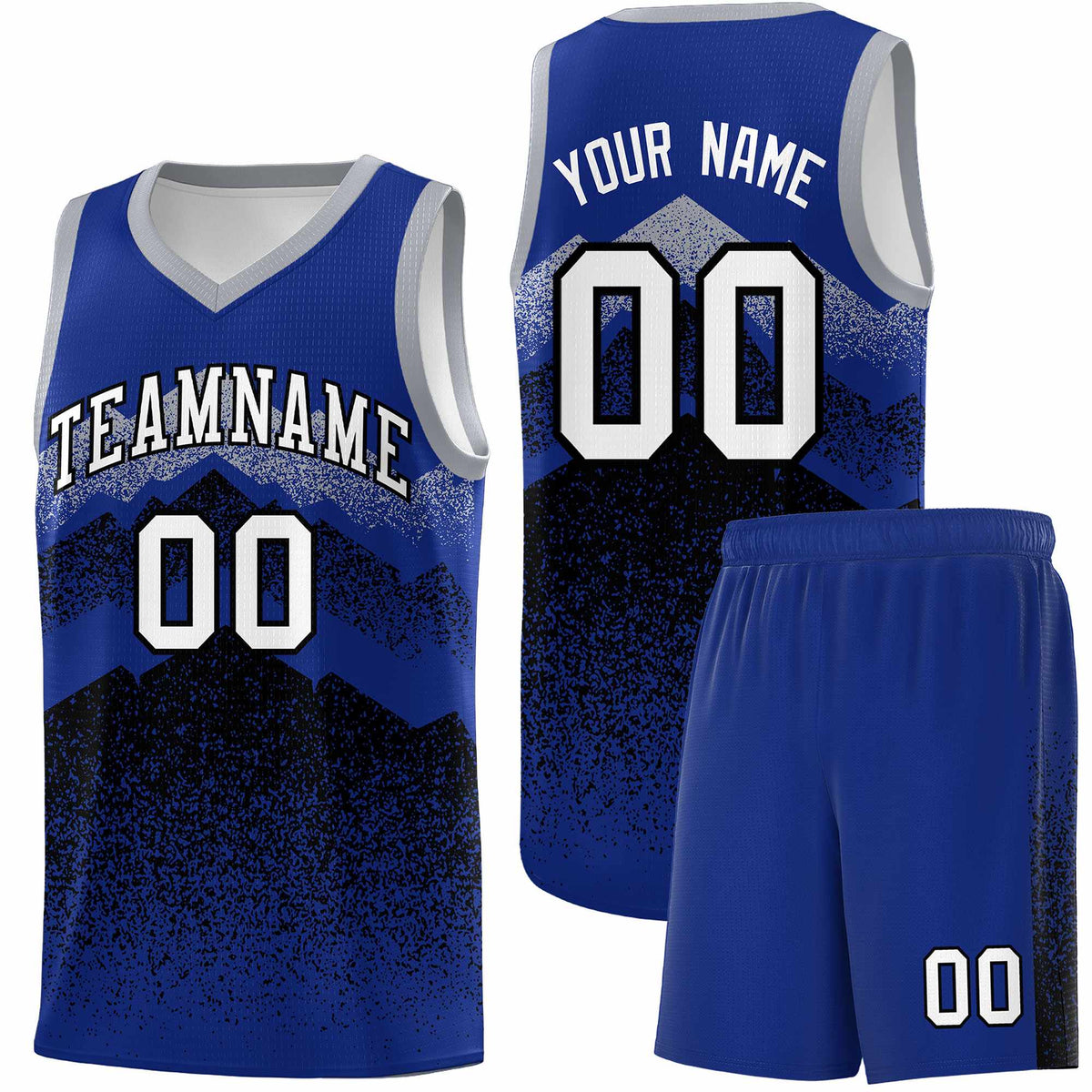 Personalized Youth Basketball Jerseys   Royal Black Gradient Mountain Design Uniforms