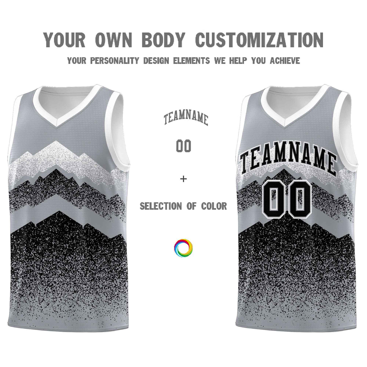 Personalized Youth Basketball Jerseys   Gray Black Gradient Mountain Design Uniforms