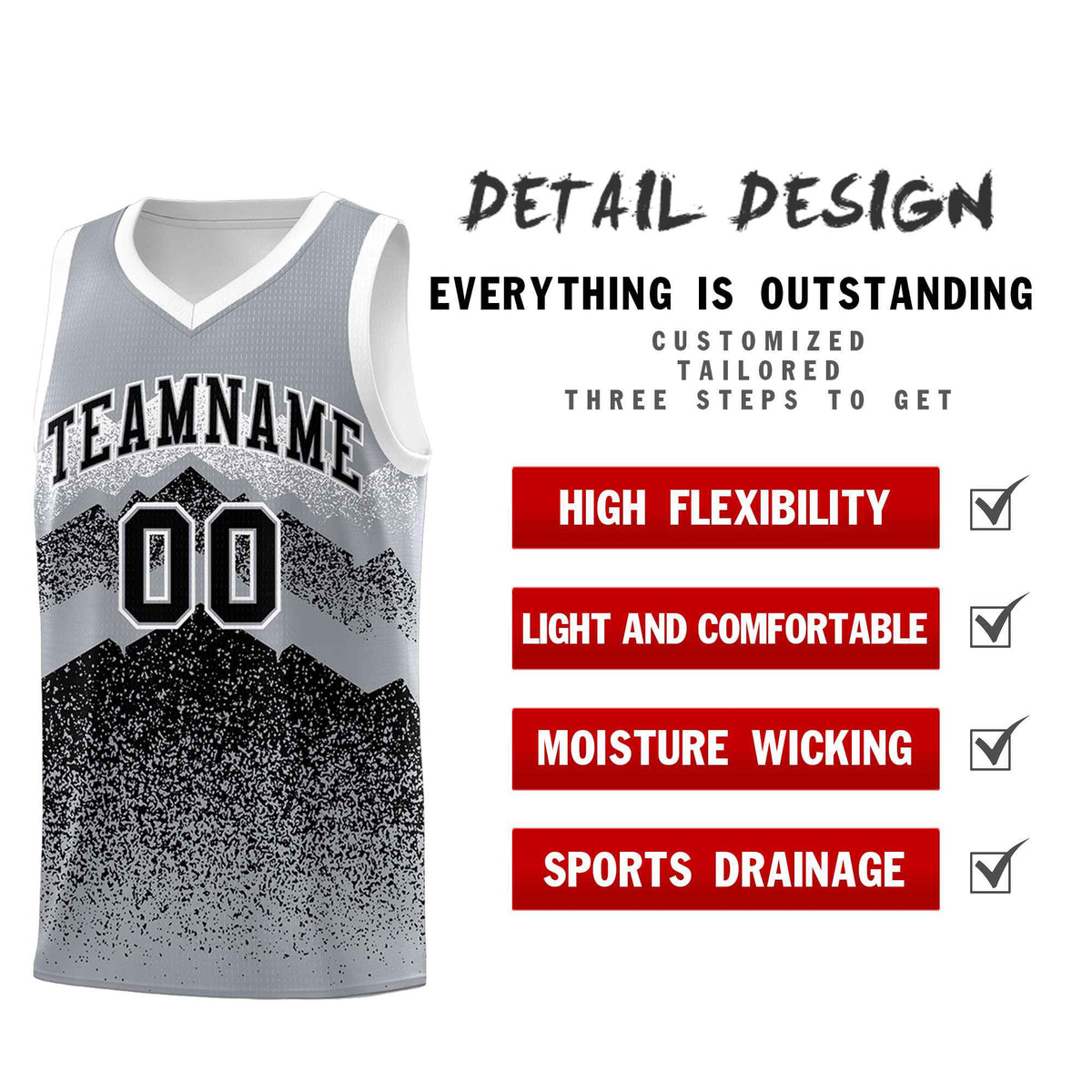 Personalized Youth Basketball Jerseys   Gray Black Gradient Mountain Design Uniforms