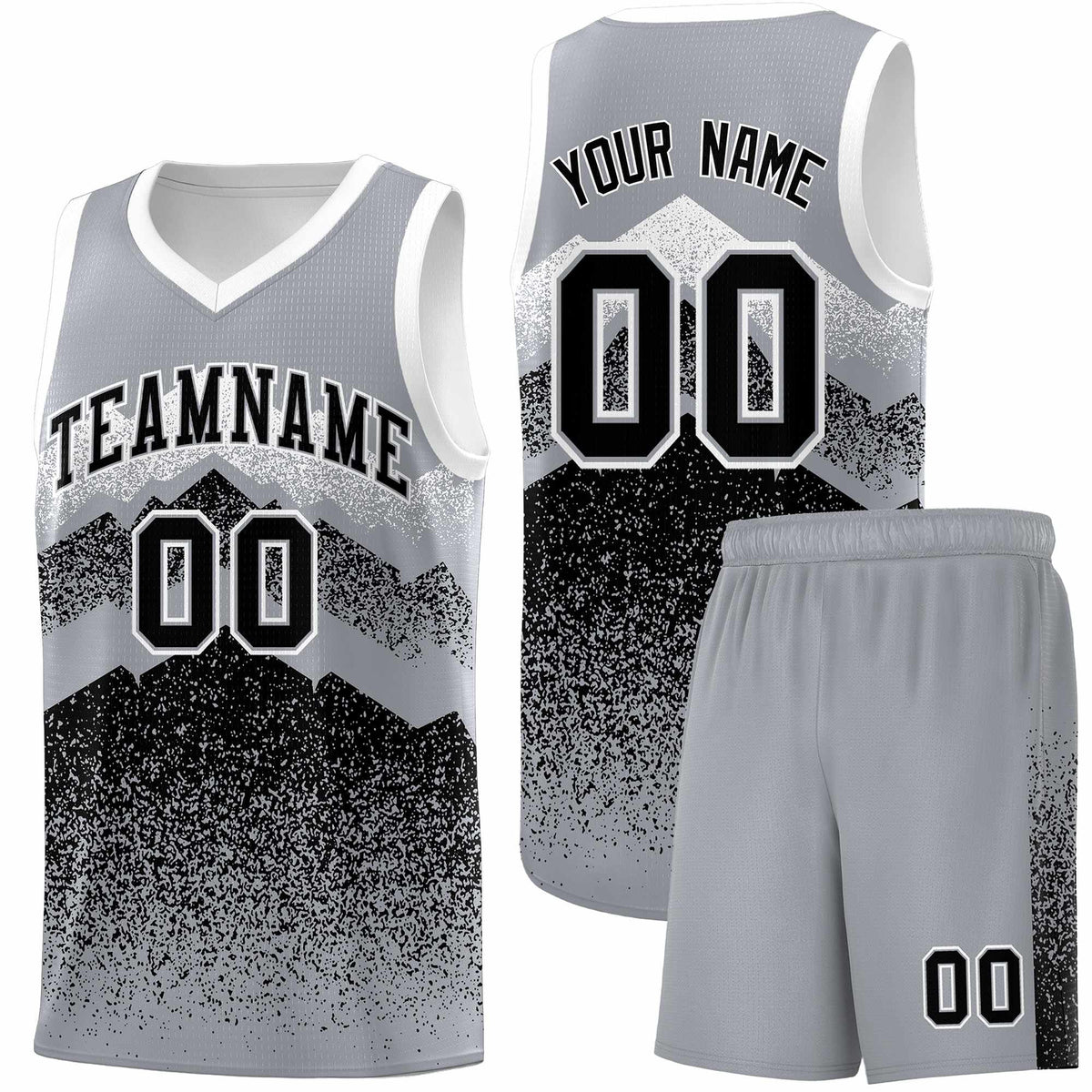 Personalized Youth Basketball Jerseys   Gray Black Gradient Mountain Design Uniforms