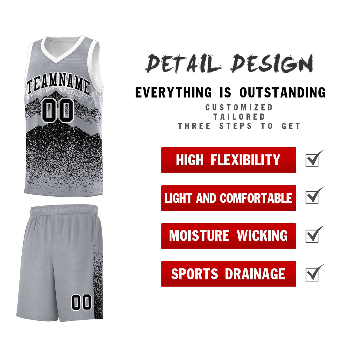 Personalized Youth Basketball Jerseys   Gray Black Gradient Mountain Design Uniforms