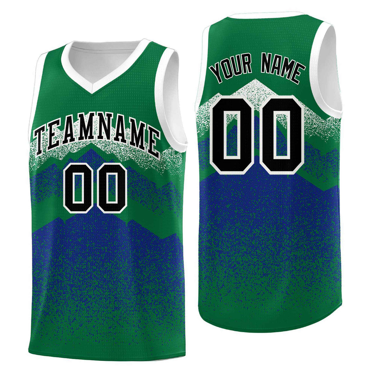 Custom Youth Basketball Jerseys Green Royal Gradient Mountain Design Uniforms