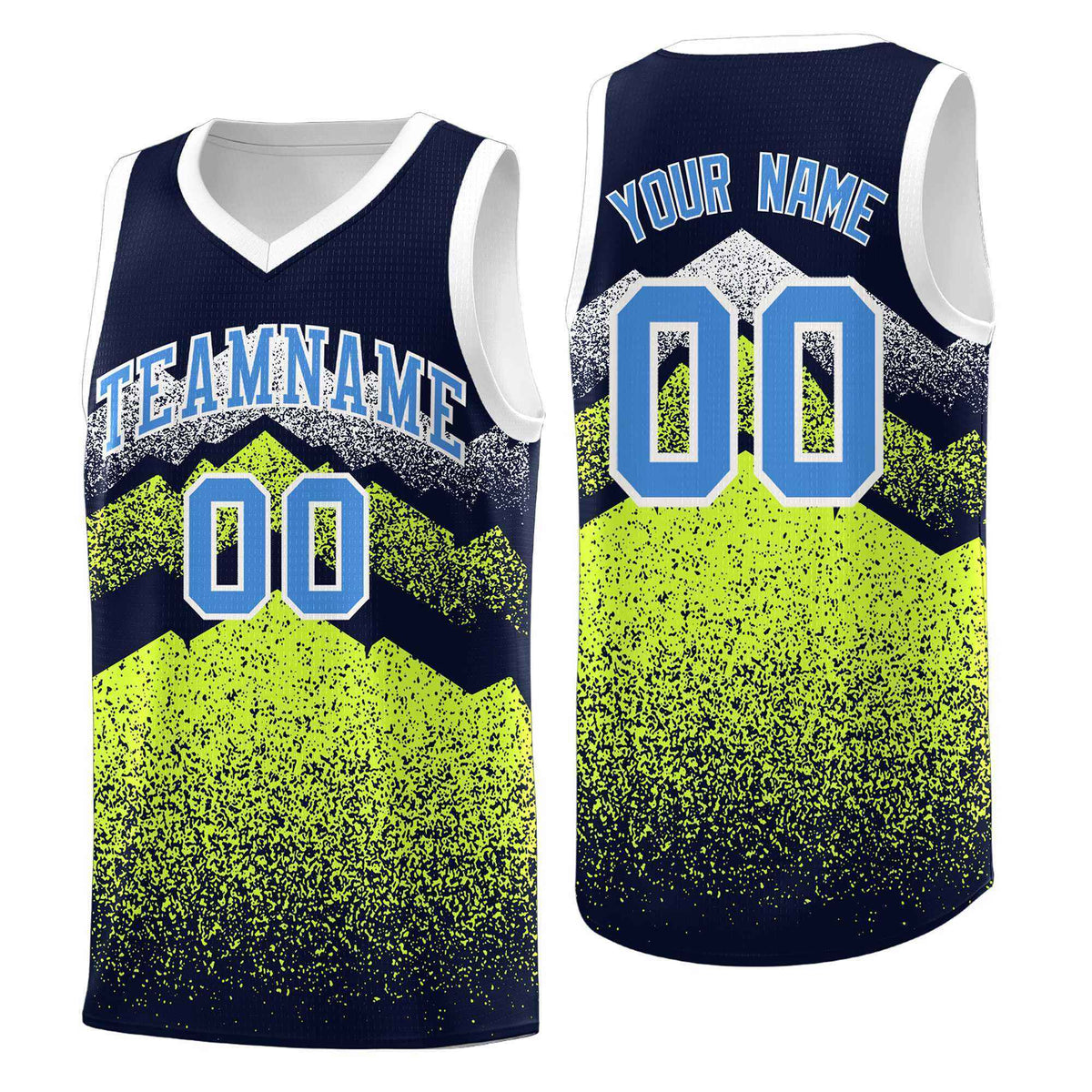Personalized Youth Basketball Jerseys   Navy Neon Green Gradient Mountain Design Uniforms