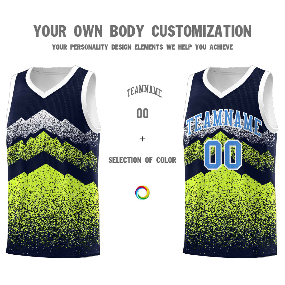 Personalized Youth Basketball Jerseys   Navy Neon Green Gradient Mountain Design Uniforms