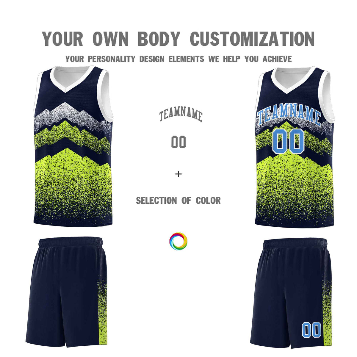Personalized Youth Basketball Jerseys   Navy Neon Green Gradient Mountain Design Uniforms