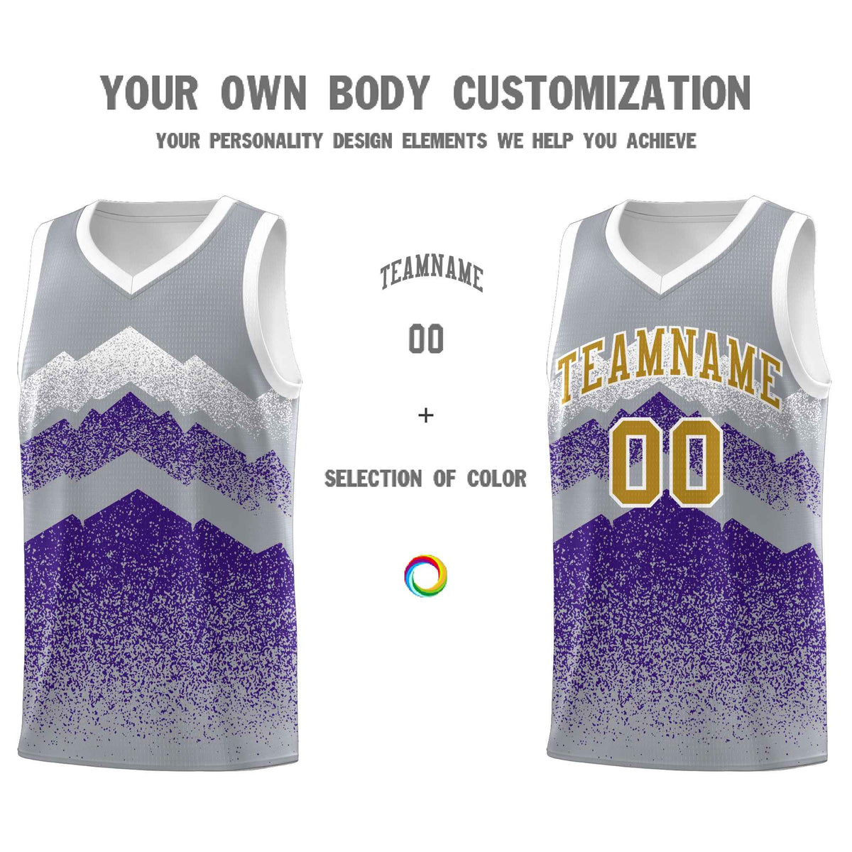 Custom Youth Basketball Jerseys Gray Purple Gradient Mountain Design Uniforms