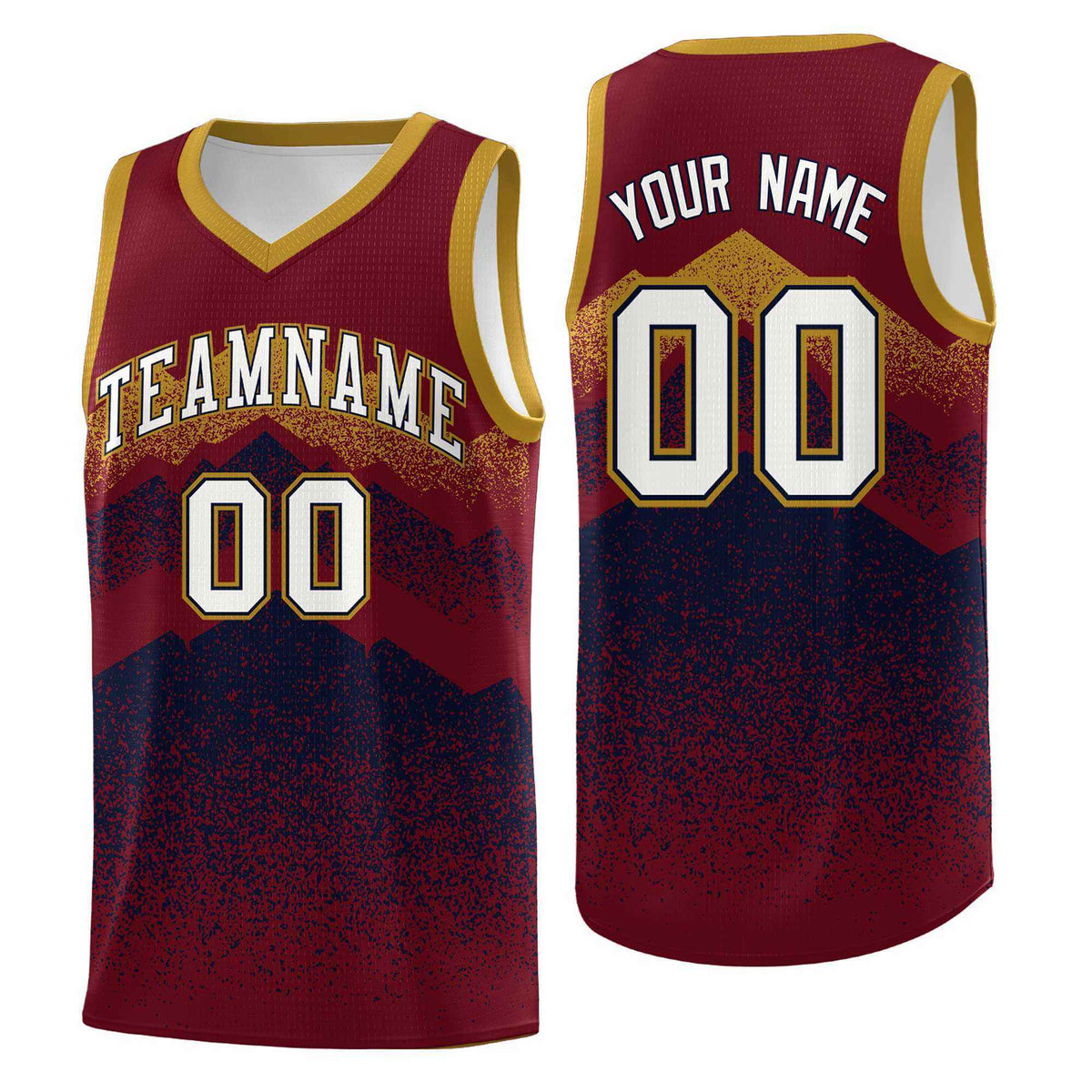 Custom Youth Basketball Jerseys Crimson Navy Gradient Mountain Design Uniforms