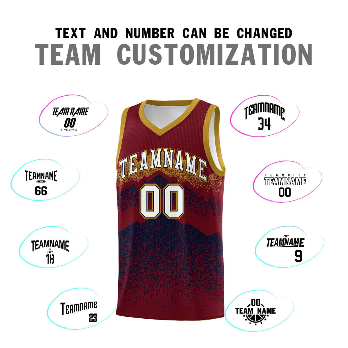 Custom Youth Basketball Jerseys Crimson Navy Gradient Mountain Design Uniforms