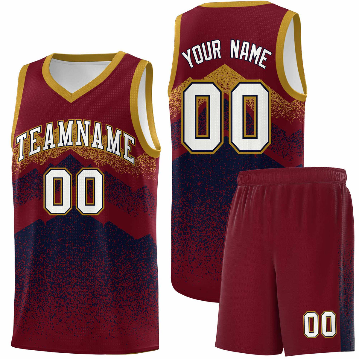 Custom Youth Basketball Jerseys Crimson Navy Gradient Mountain Design Uniforms