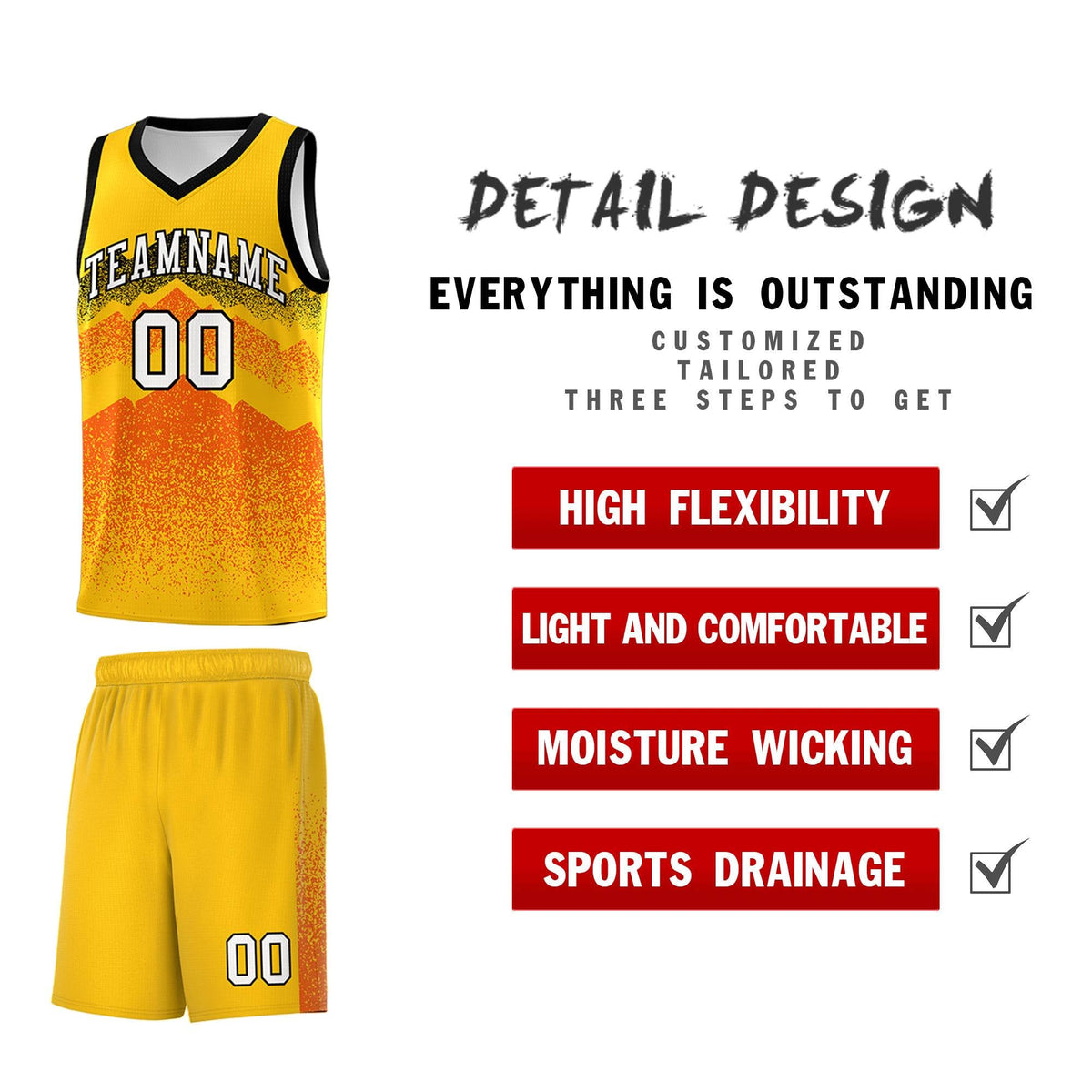 Personalized Youth Basketball Jerseys   Yellow Orange Gradient Mountain Design Uniforms