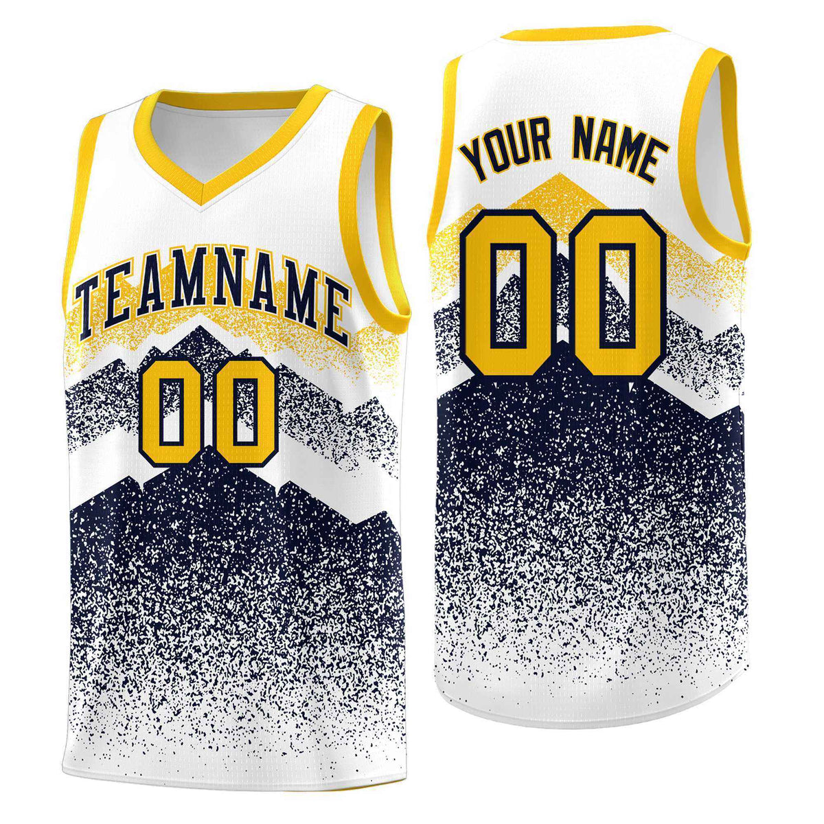 Custom Youth Basketball Jerseys White Navy Gradient Mountain Design Uniforms