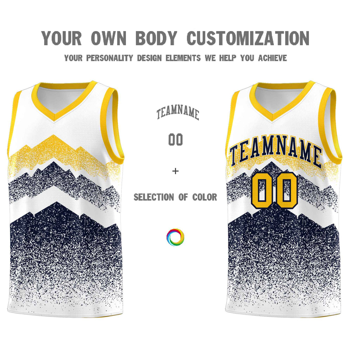 Custom Youth Basketball Jerseys White Navy Gradient Mountain Design Uniforms