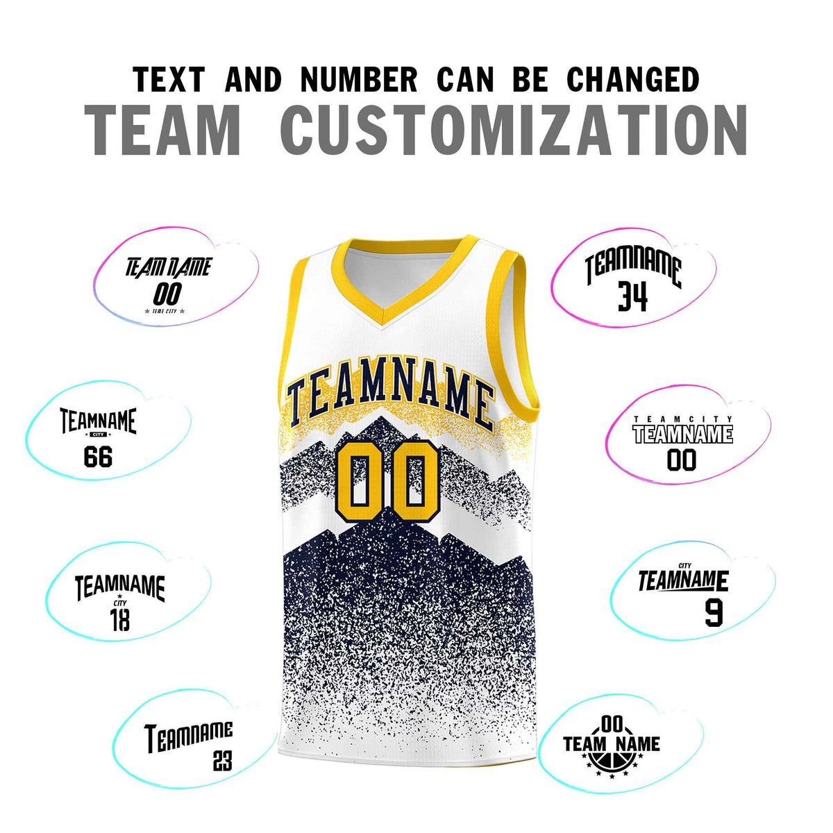 Custom Youth Basketball Jerseys White Navy Gradient Mountain Design Uniforms