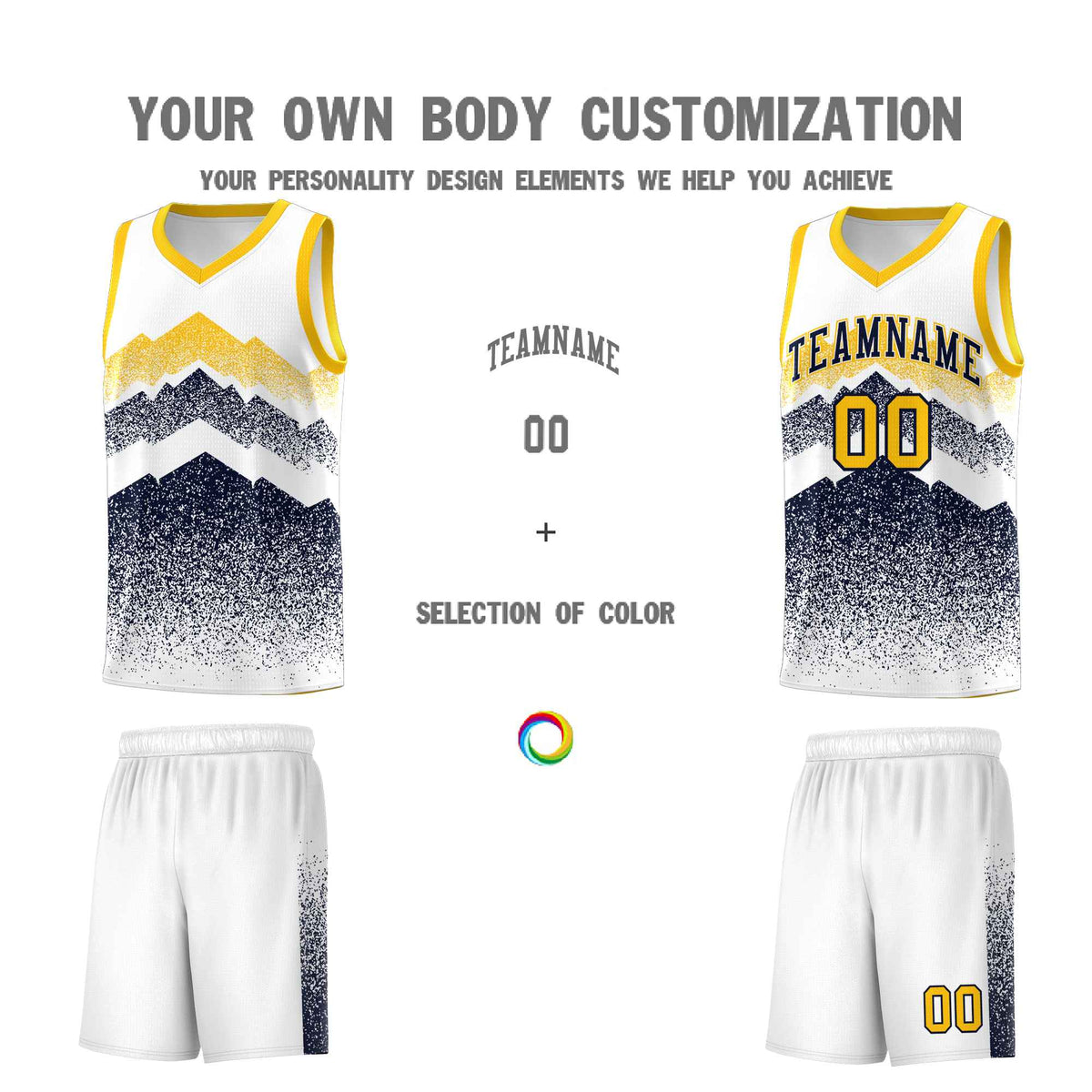 Custom Youth Basketball Jerseys White Navy Gradient Mountain Design Uniforms