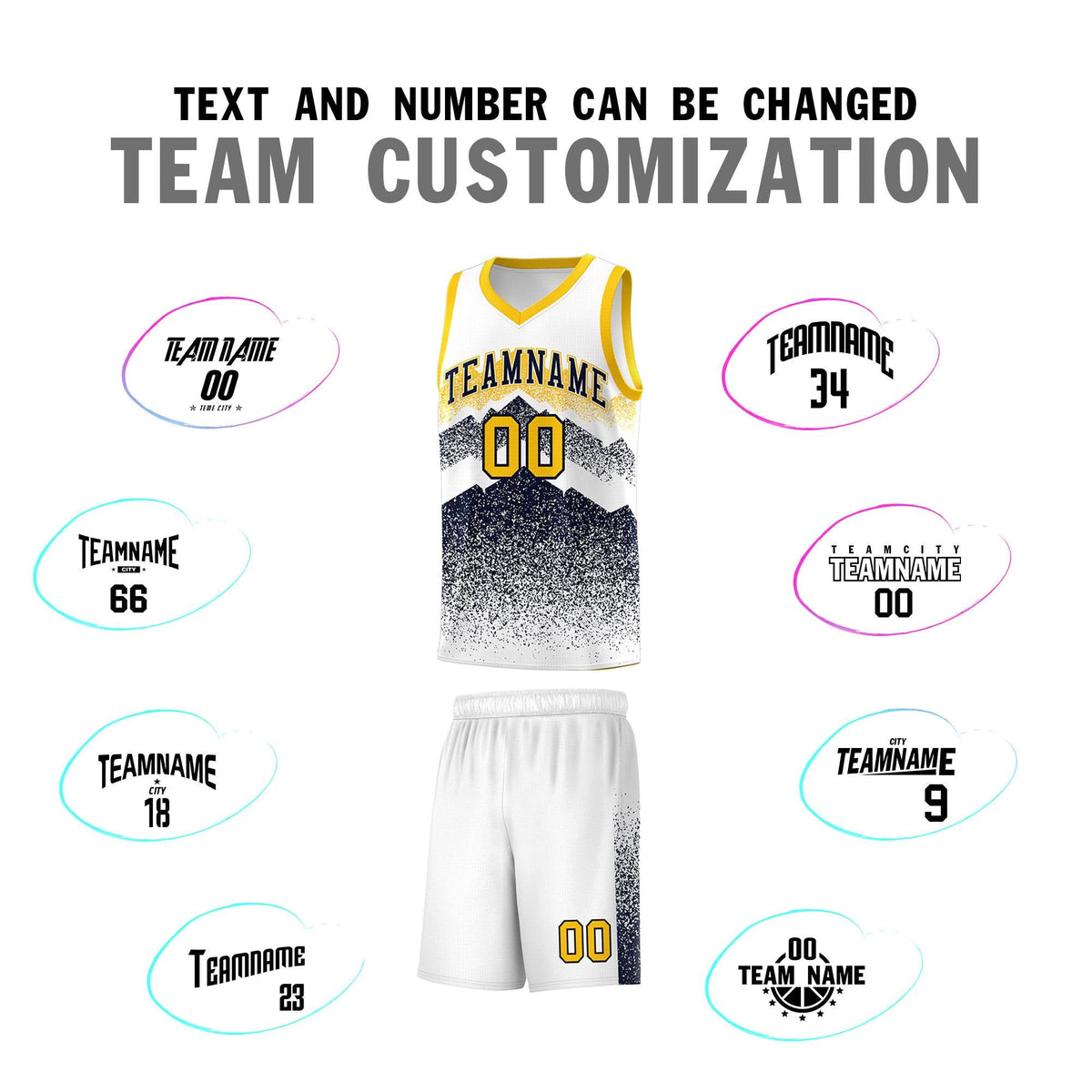 Custom Youth Basketball Jerseys White Navy Gradient Mountain Design Uniforms