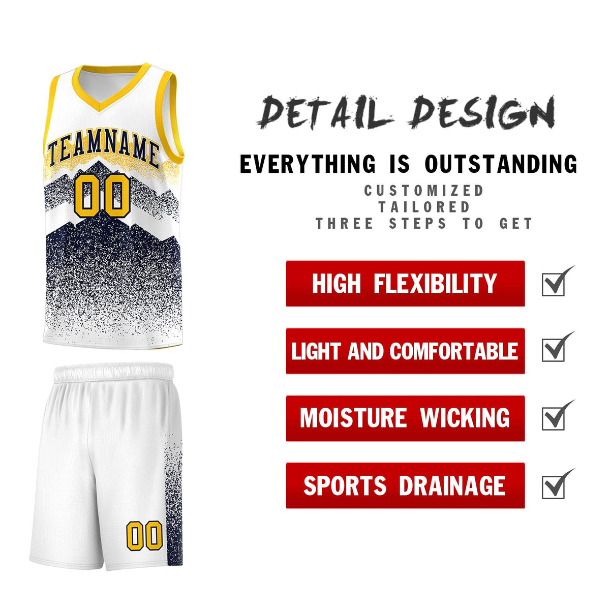 Custom Youth Basketball Jerseys White Navy Gradient Mountain Design Uniforms