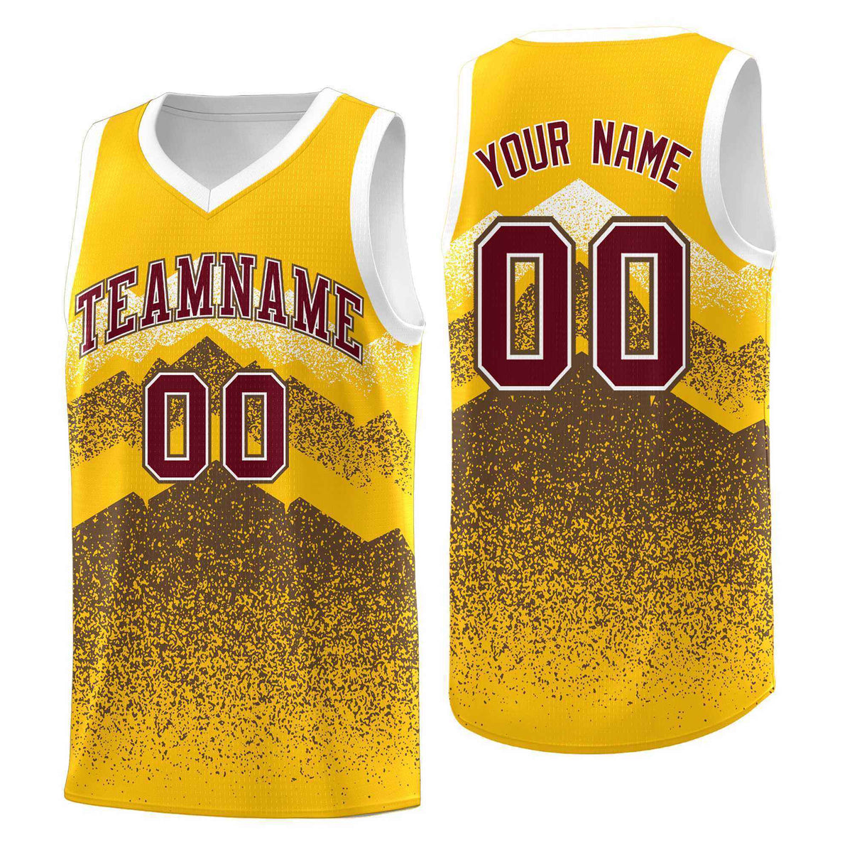 Custom Youth Basketball Jerseys Gold Coffee Gradient Mountain Design Uniforms