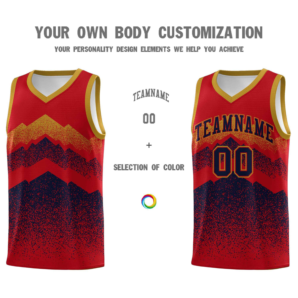 Personalized Youth Basketball Jerseys   Red Navy Gradient Mountain Design Uniforms