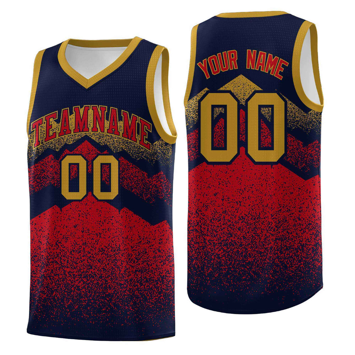 Custom Youth Basketball Jerseys Navy Red Gradient Mountain Design Uniforms
