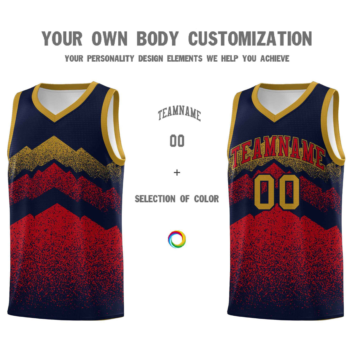 Custom Youth Basketball Jerseys Navy Red Gradient Mountain Design Uniforms