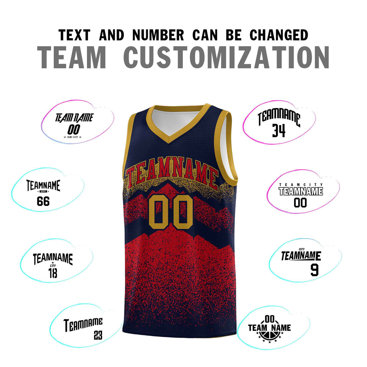 Custom Youth Basketball Jerseys Navy Red Gradient Mountain Design Uniforms