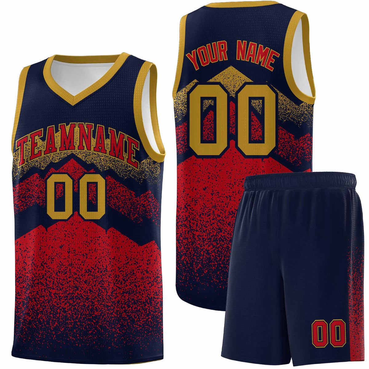 Custom Youth Basketball Jerseys Navy Red Gradient Mountain Design Uniforms