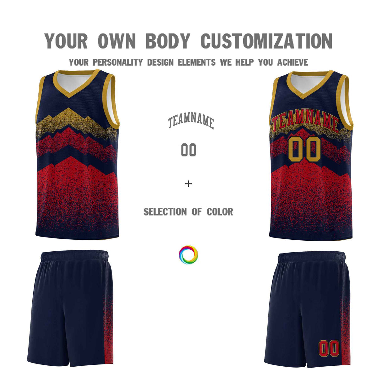 Custom Youth Basketball Jerseys Navy Red Gradient Mountain Design Uniforms