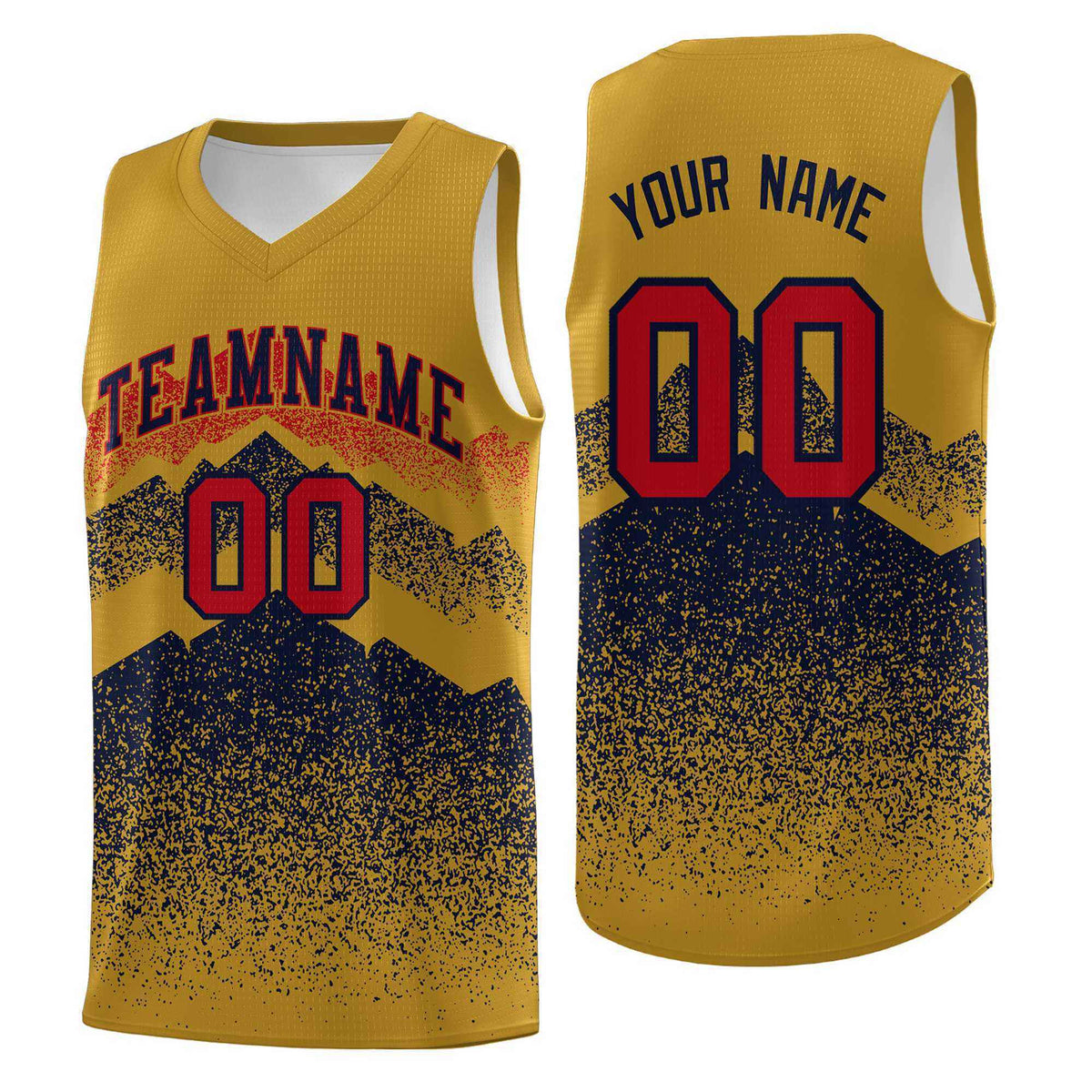 Personalized Youth Basketball Jerseys   Old Gold Navy Gradient Mountain Design Uniforms