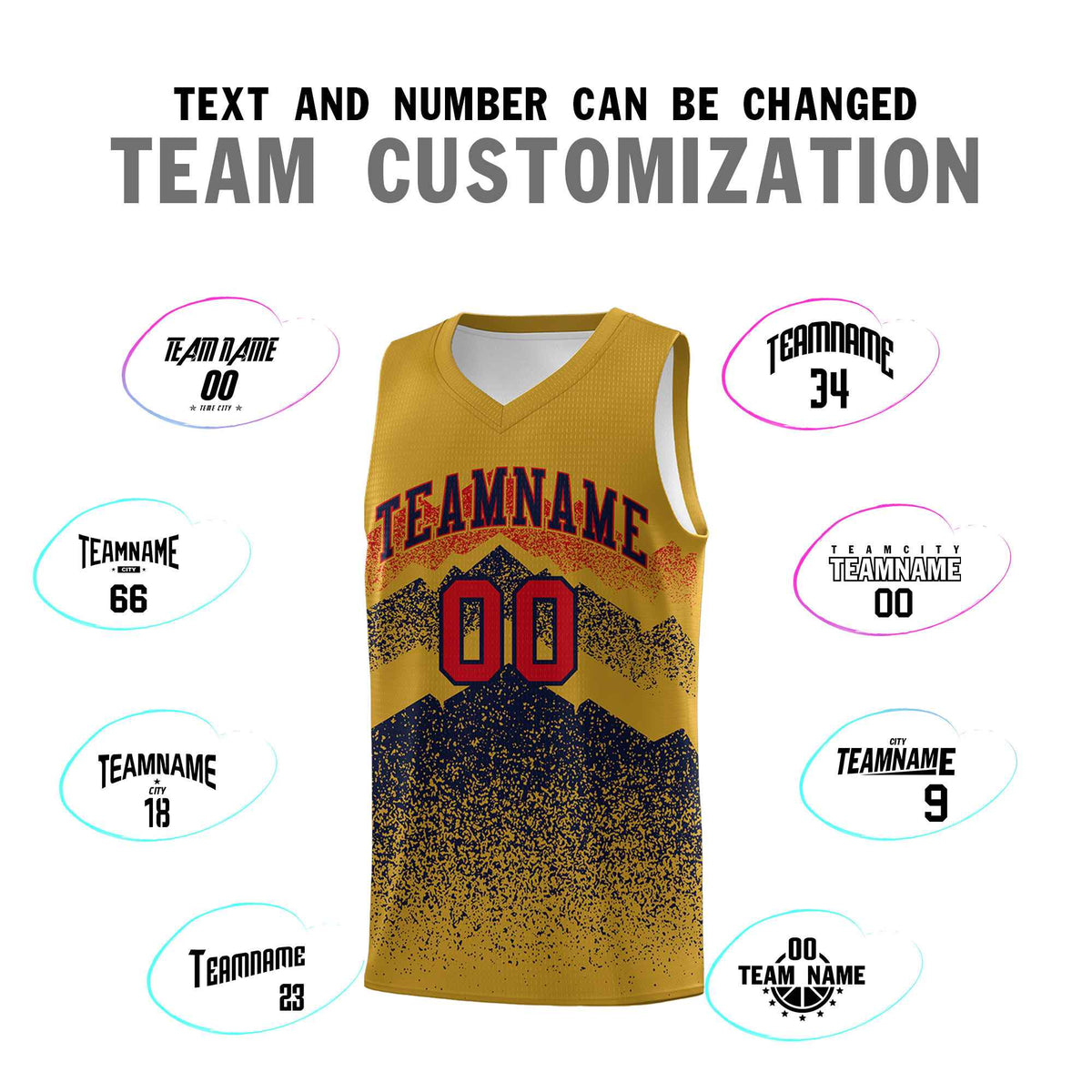 Personalized Youth Basketball Jerseys   Old Gold Navy Gradient Mountain Design Uniforms