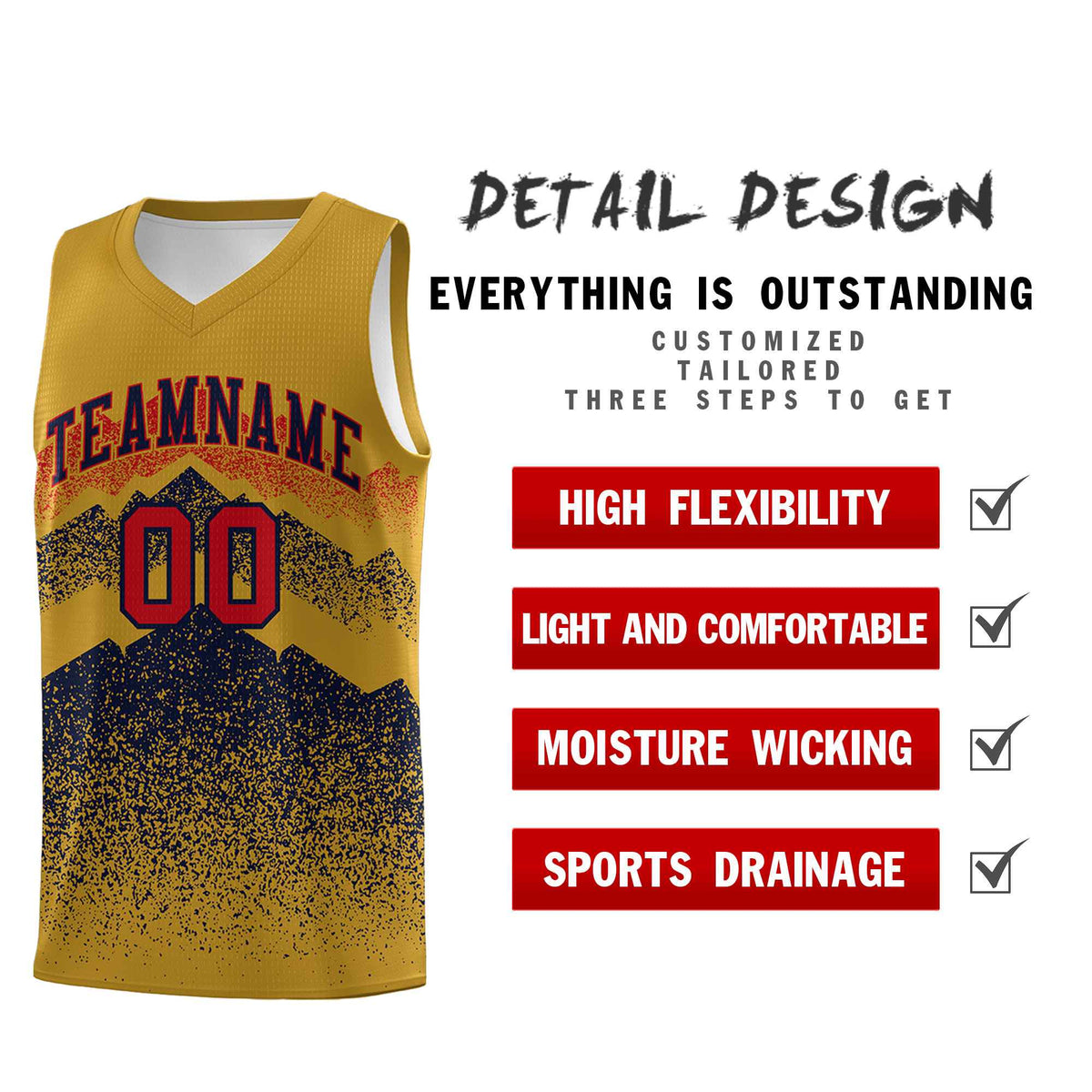 Personalized Youth Basketball Jerseys   Old Gold Navy Gradient Mountain Design Uniforms
