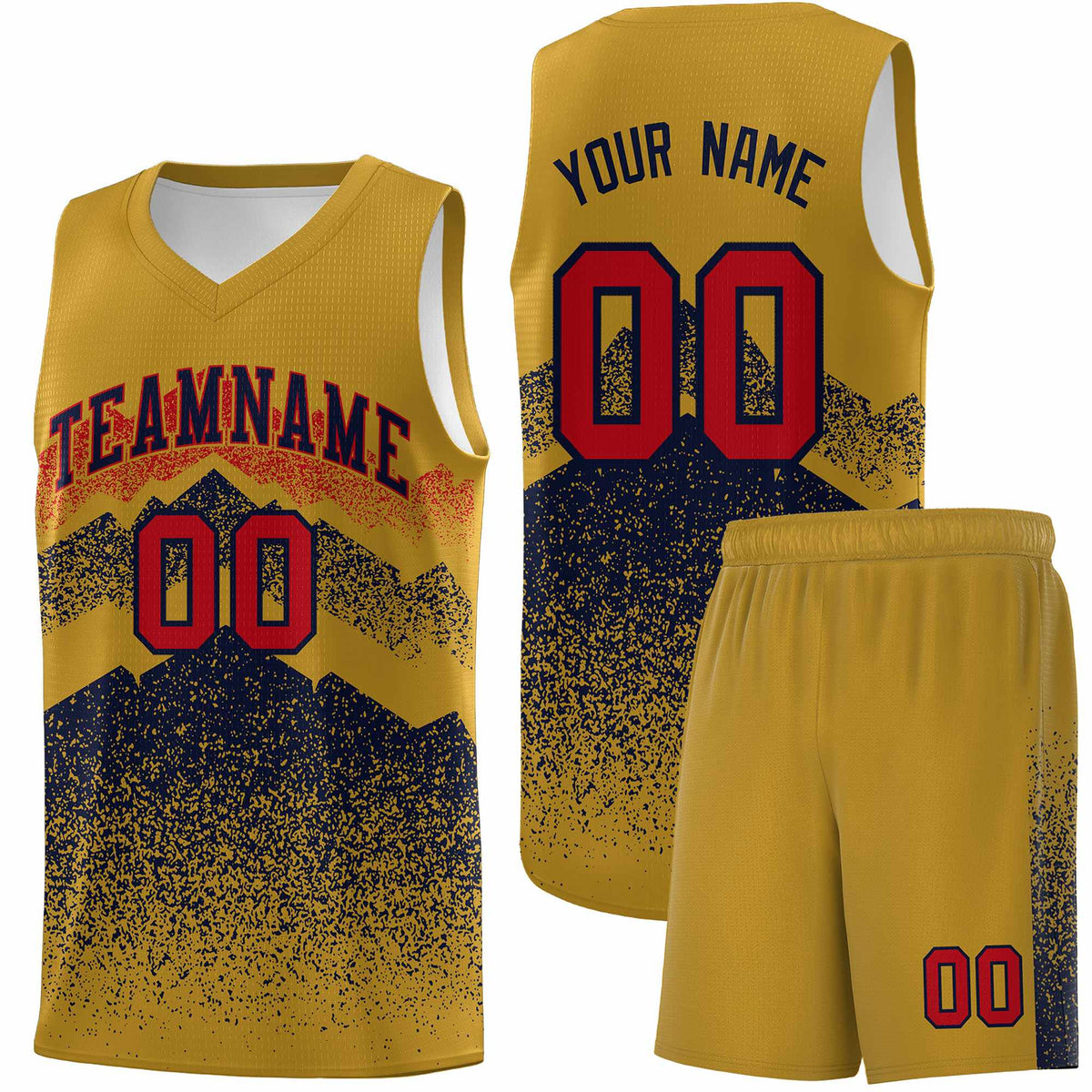 Personalized Youth Basketball Jerseys   Old Gold Navy Gradient Mountain Design Uniforms