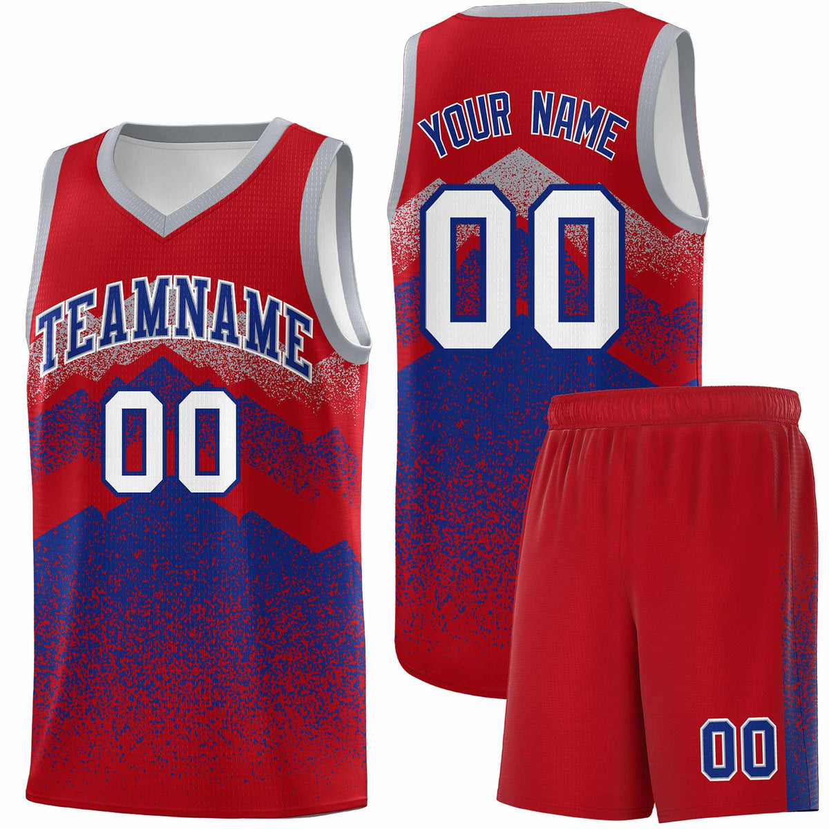 Custom Youth Basketball Jerseys Red Royal Gradient Mountain Design Uniforms