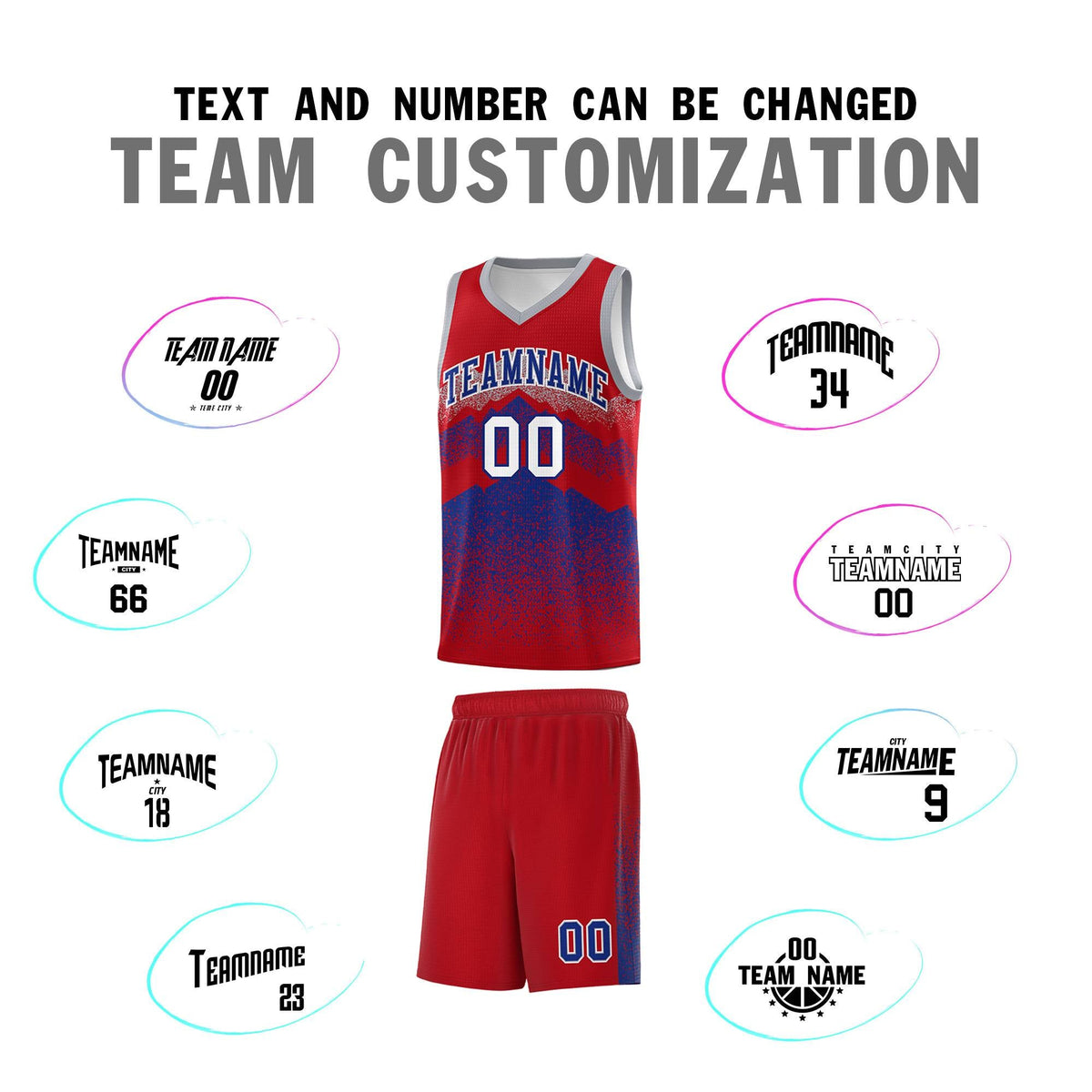Custom Youth Basketball Jerseys Red Royal Gradient Mountain Design Uniforms
