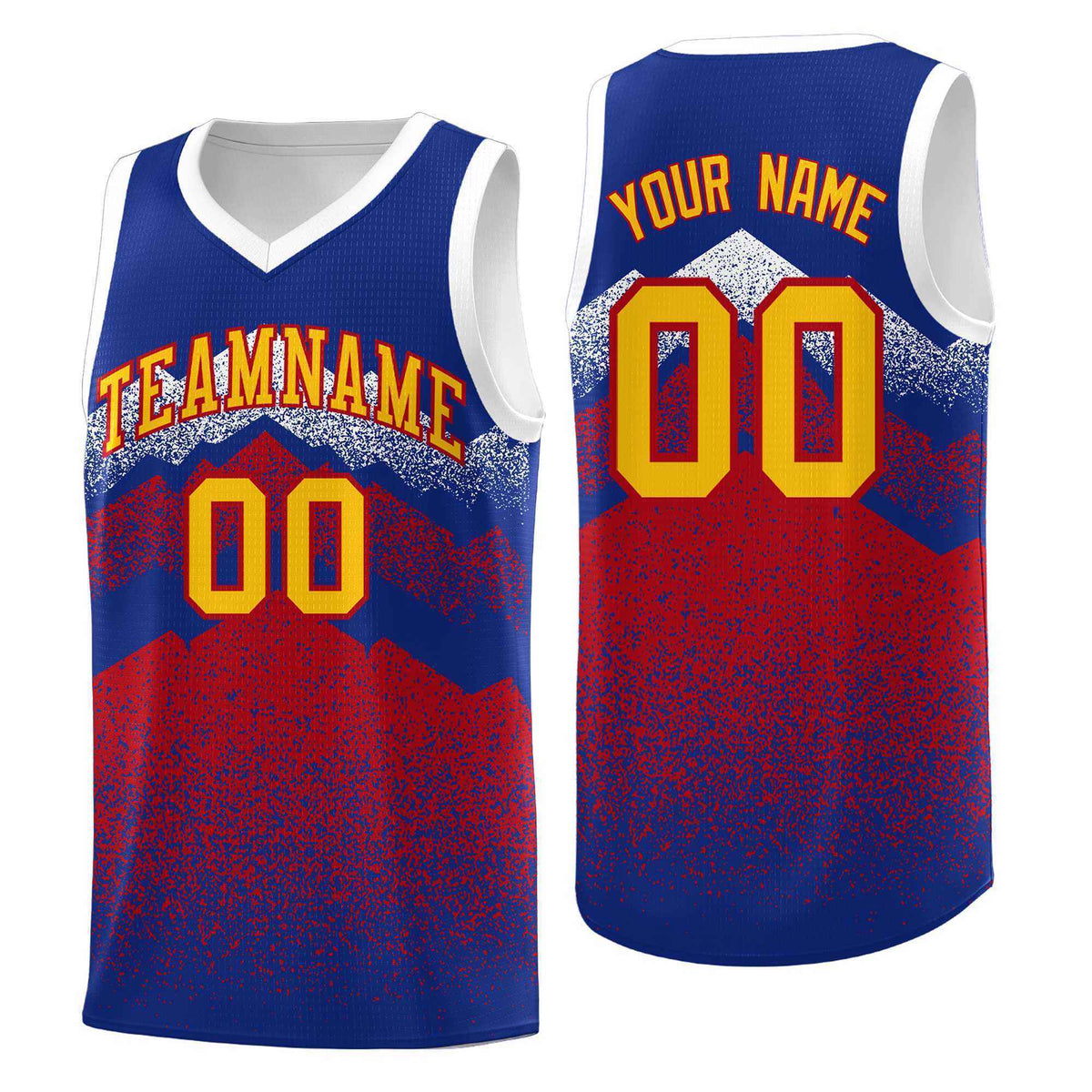 Personalized Youth Basketball Jerseys   Royal Red Gradient Mountain Design Uniforms