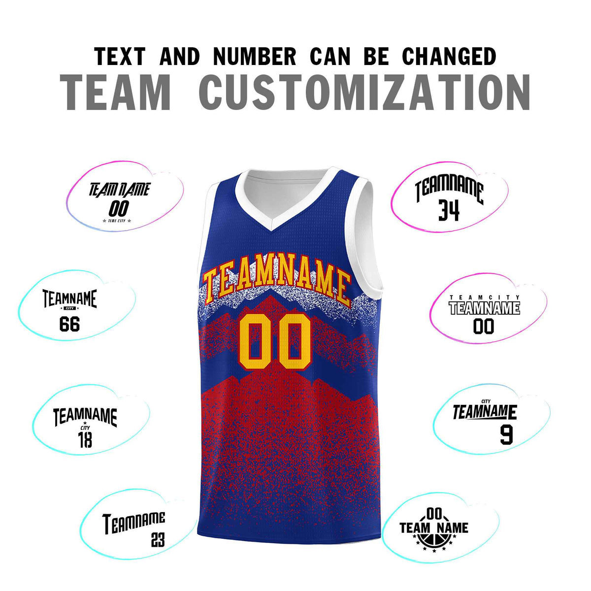 Personalized Youth Basketball Jerseys   Royal Red Gradient Mountain Design Uniforms