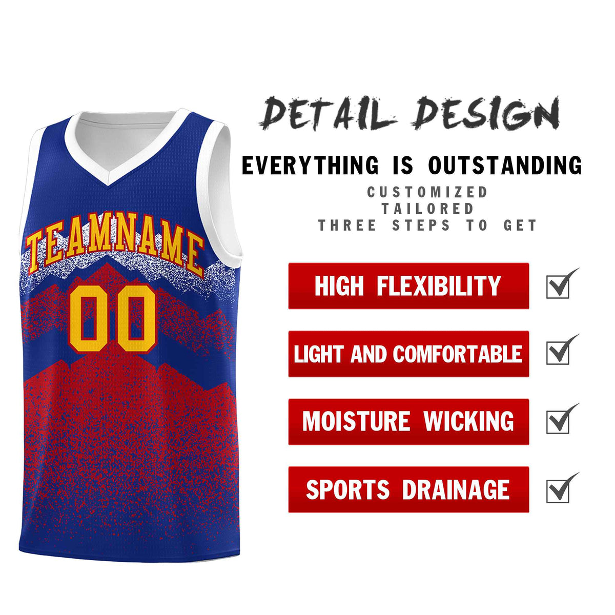 Personalized Youth Basketball Jerseys   Royal Red Gradient Mountain Design Uniforms