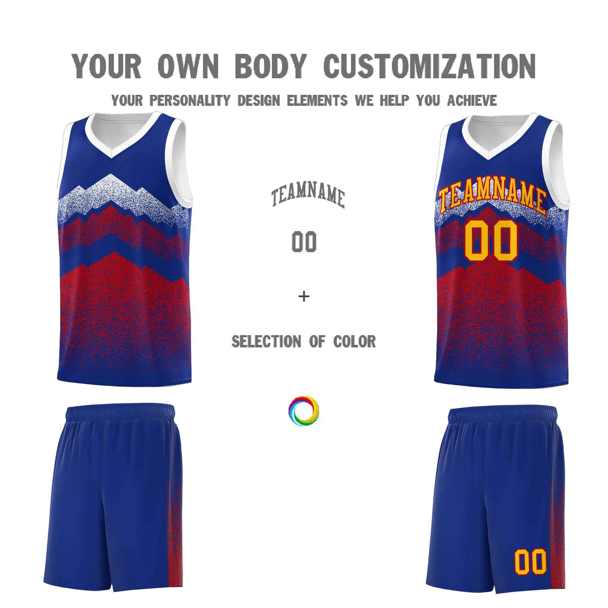 Personalized Youth Basketball Jerseys   Royal Red Gradient Mountain Design Uniforms