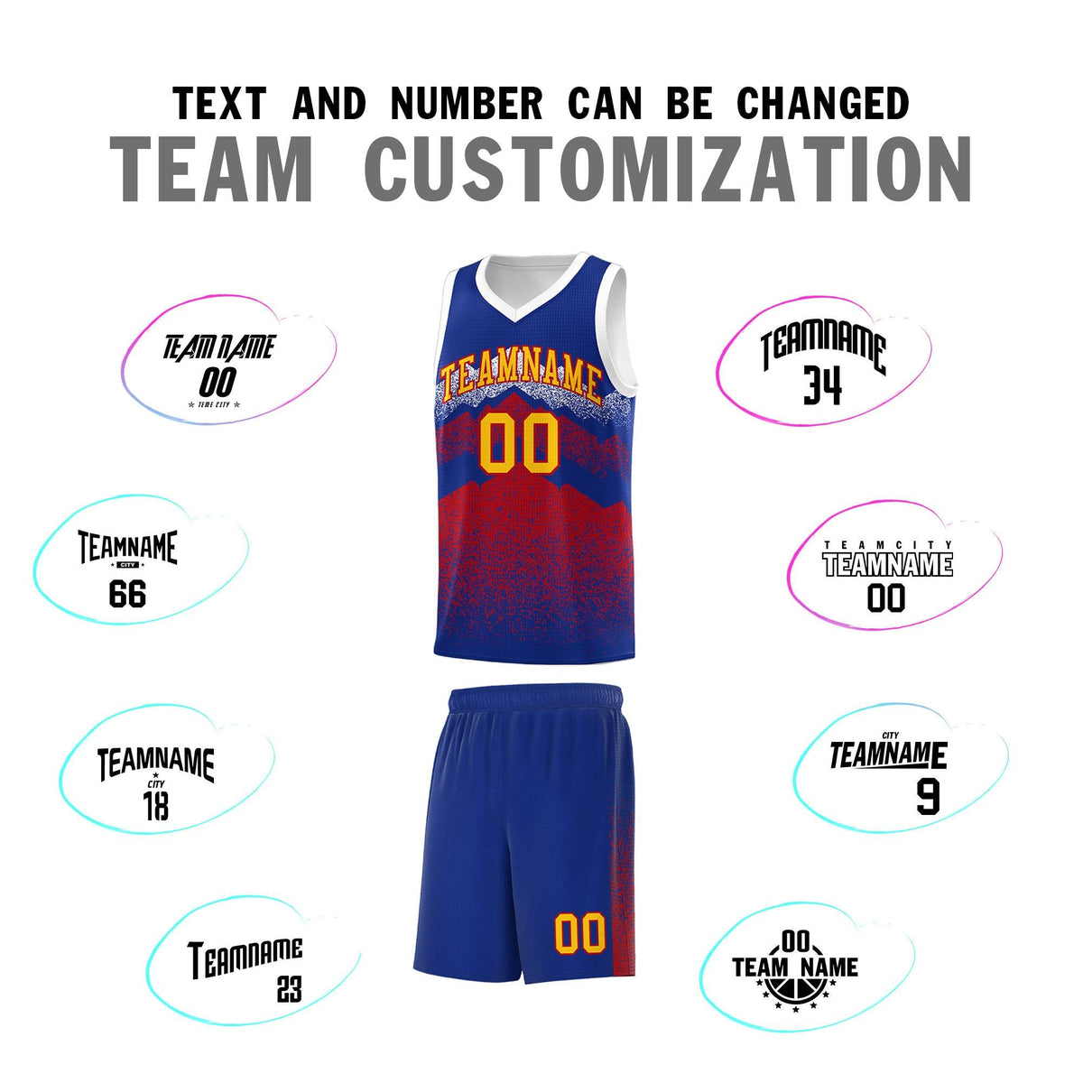 Personalized Youth Basketball Jerseys   Royal Red Gradient Mountain Design Uniforms