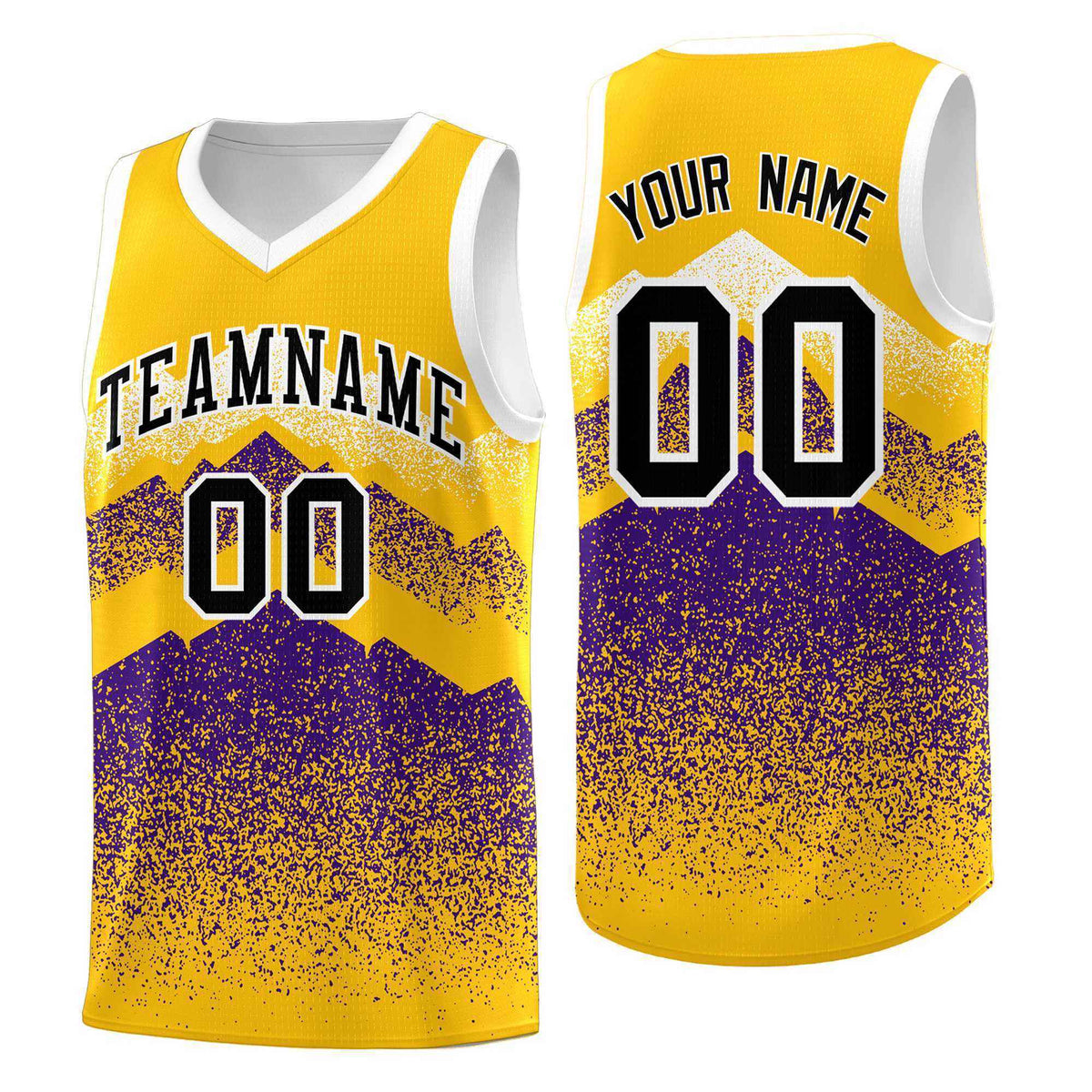 Custom Youth Basketball Jerseys Gold Purple Gradient Mountain Design Uniforms