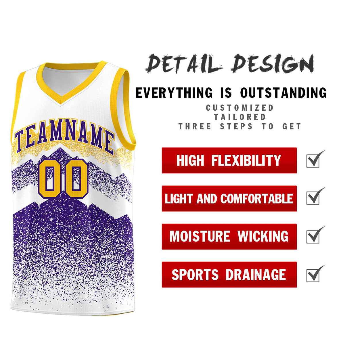 Custom Youth Basketball Jerseys White Purple Gradient Mountain Design Uniforms