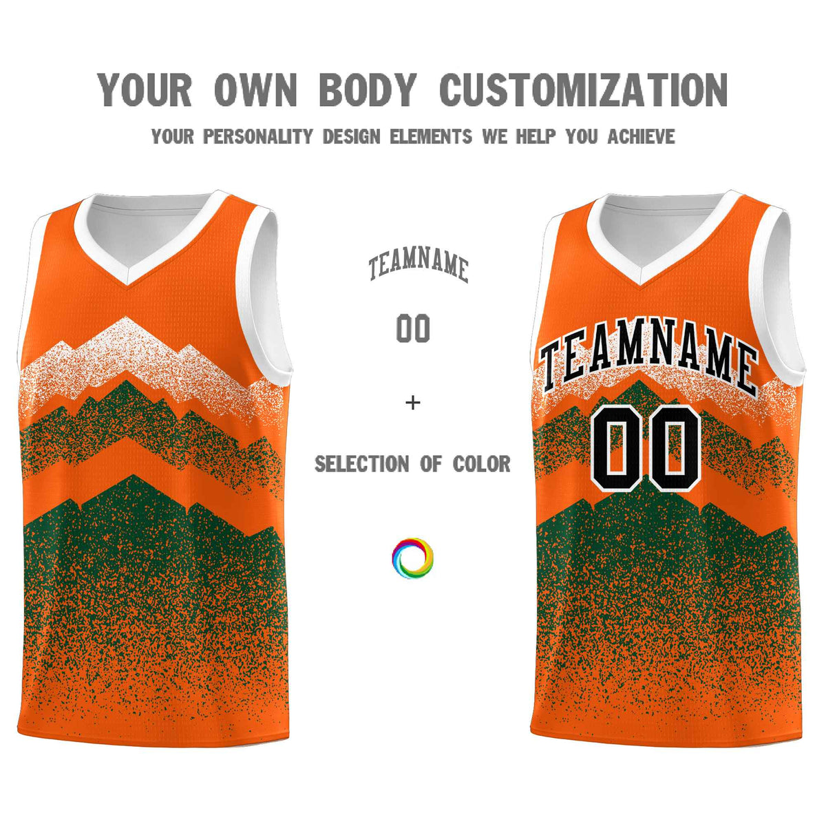 Personalized Youth Basketball Jerseys   Orange Green Gradient Mountain Design Uniforms