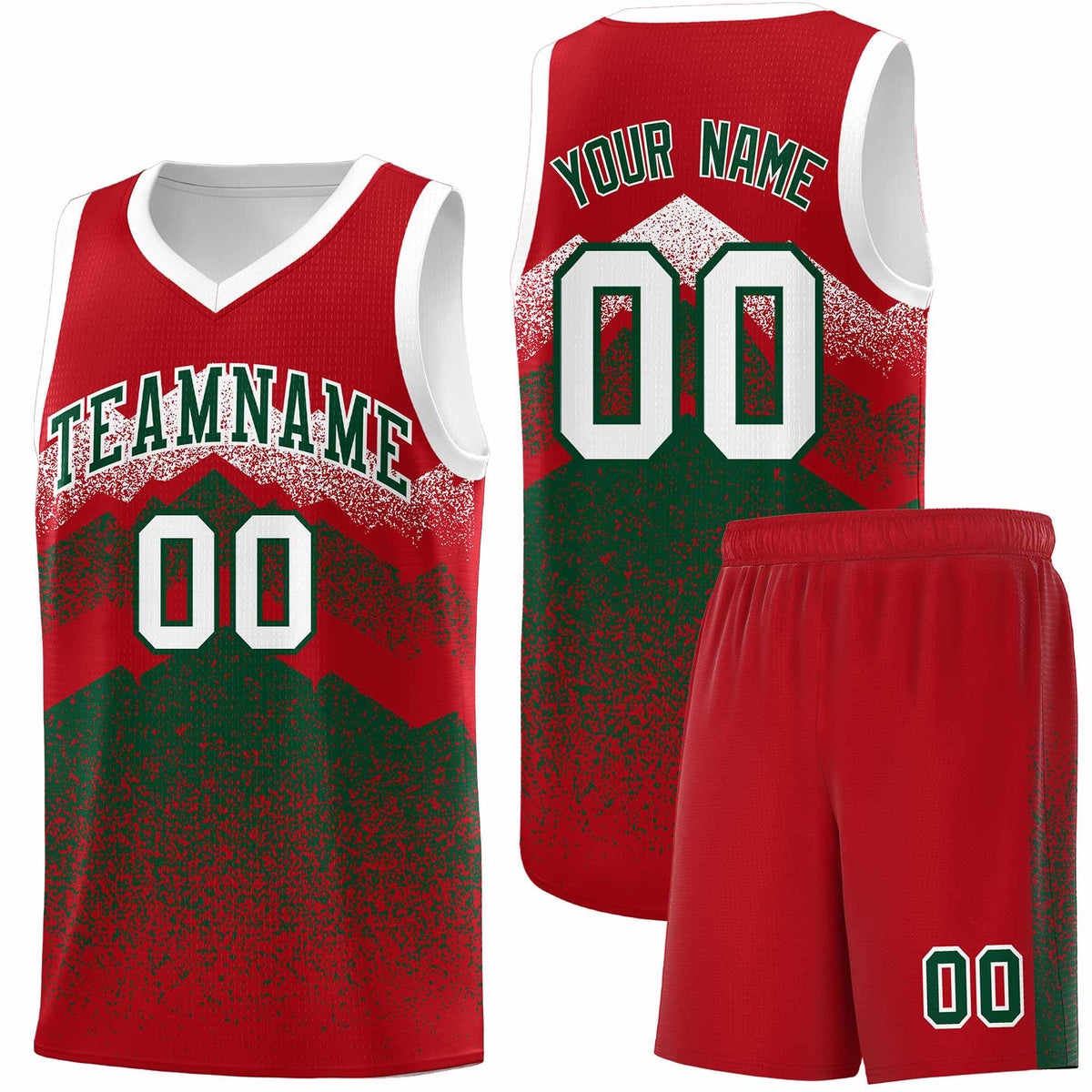 Custom Youth Basketball Jerseys Red Green Gradient Mountain Design Uniforms