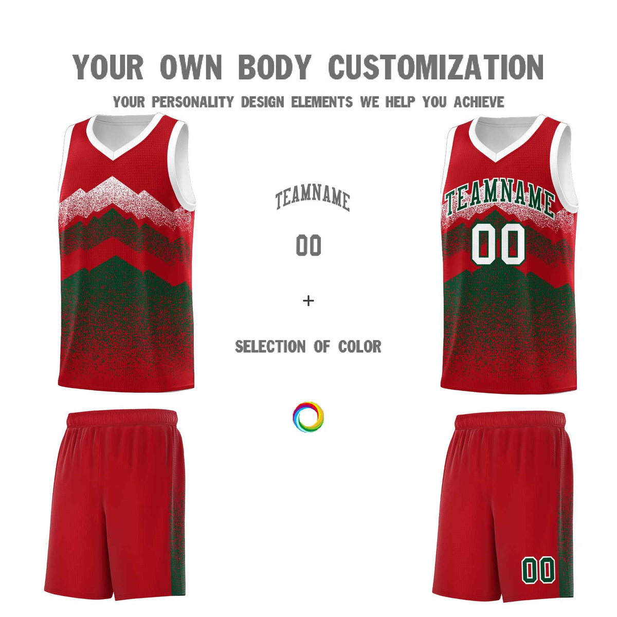 Custom Youth Basketball Jerseys Red Green Gradient Mountain Design Uniforms