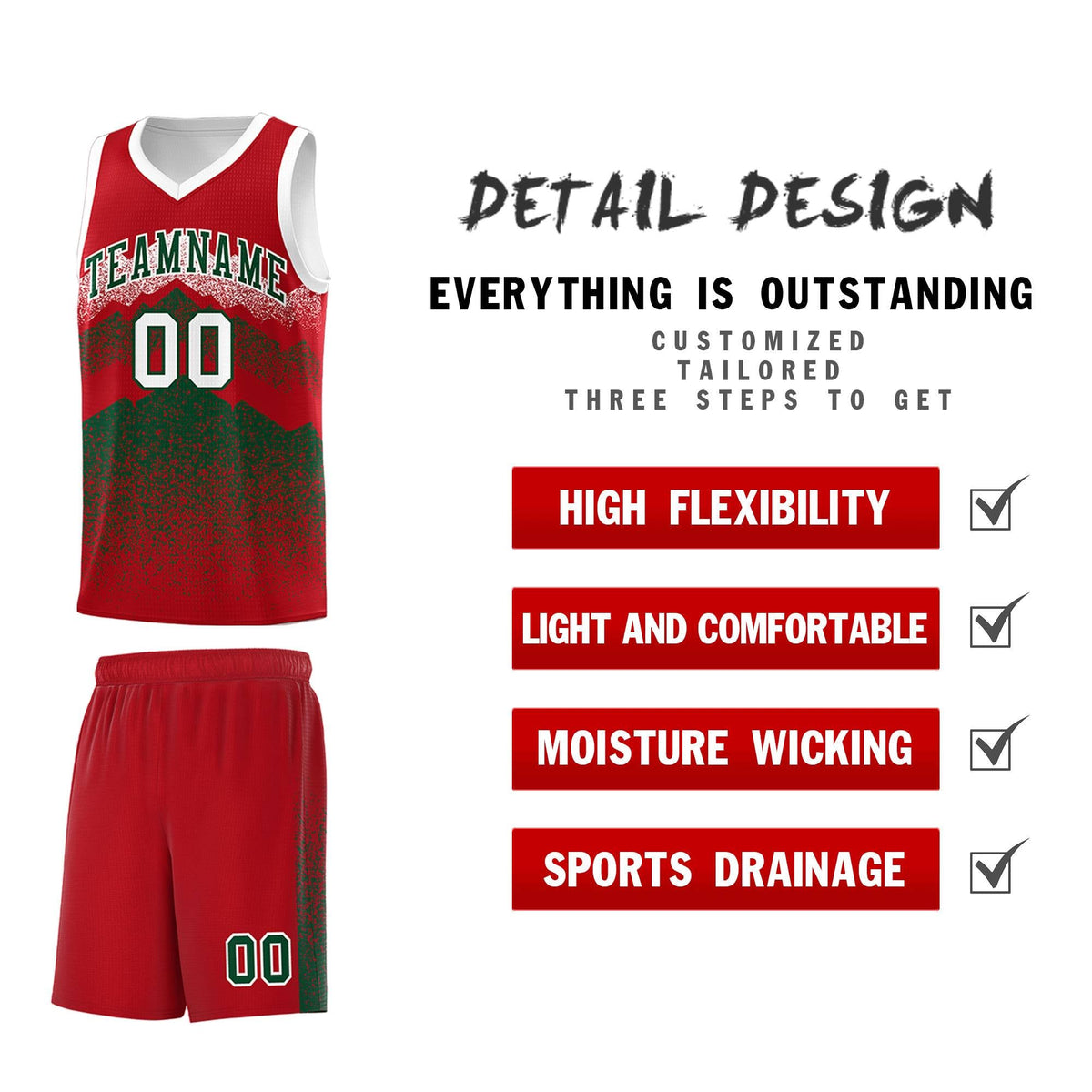 Custom Youth Basketball Jerseys Red Green Gradient Mountain Design Uniforms
