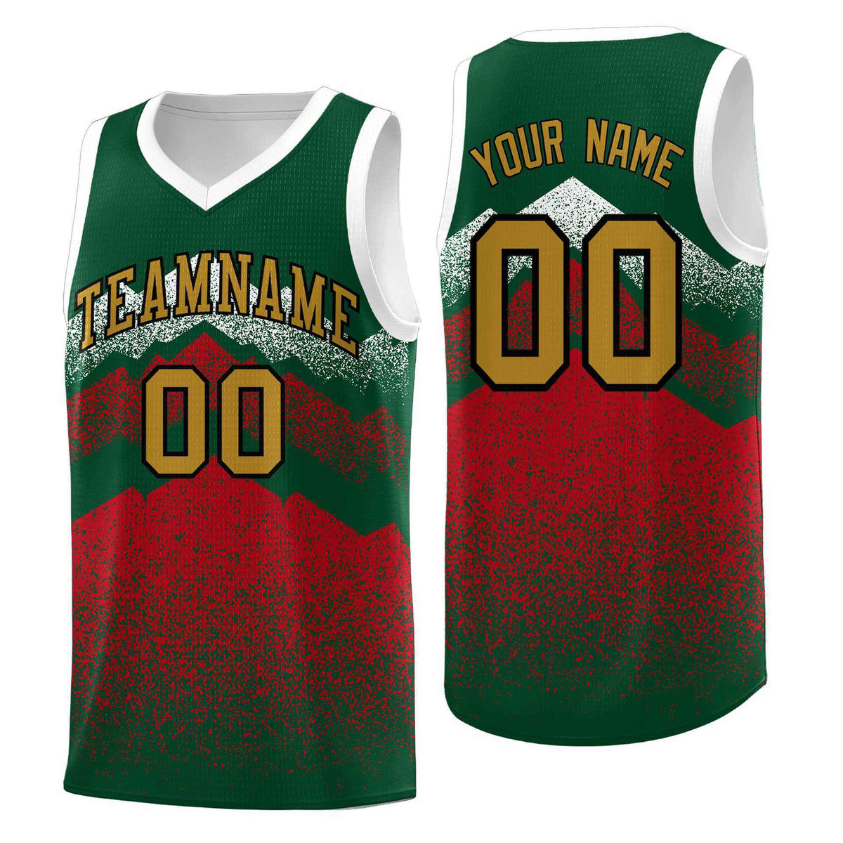Personalized Youth Basketball Jerseys   Green Red Gradient Mountain Design Uniforms